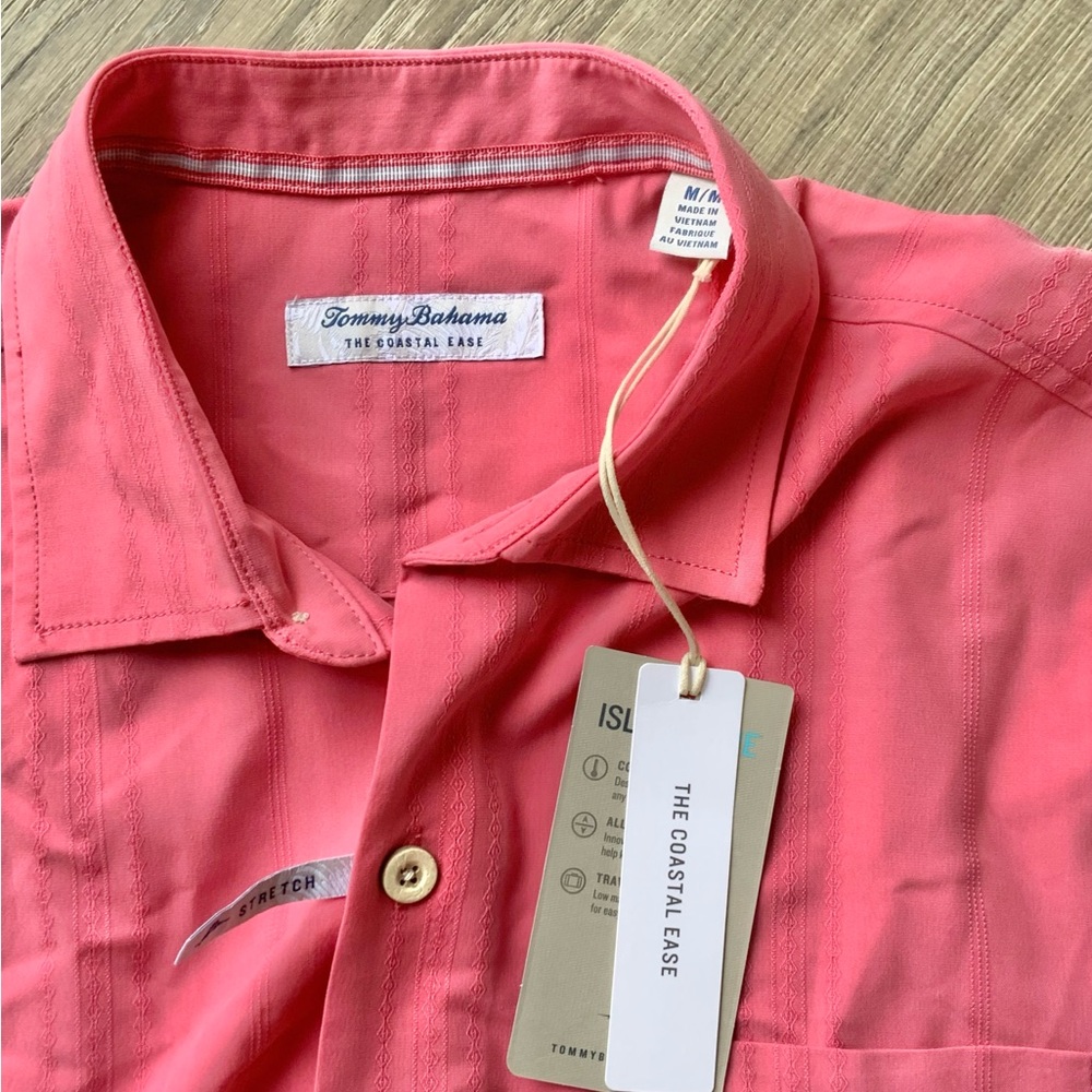 Tommy Bahama Coral Pink Short Sleeve Button-Down Shirt - Picture 3 of 15